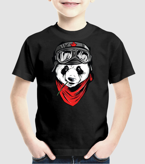 Panda Gerilla model negru pe tricou