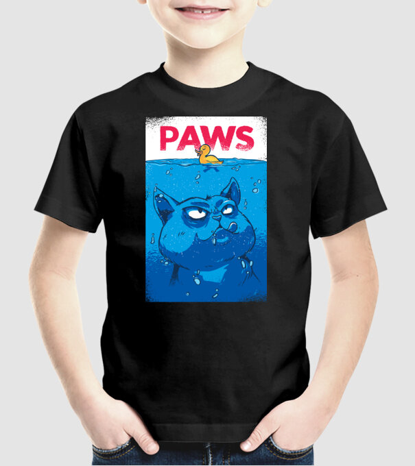 Paws Pisică la atac model negru pe tricou