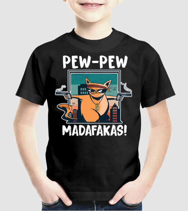 Pew Pew Pew Madafakas Pisică model negru pe tricou