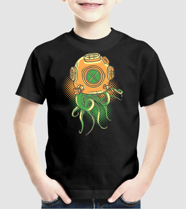 Scafandru caracatiță model negru pe tricou