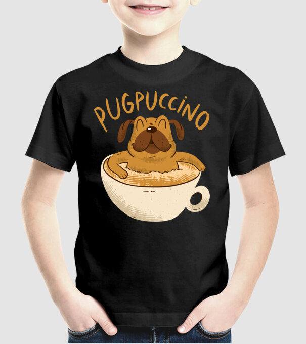 Pugpuccino Capuccino cu Mops model negru pe tricou