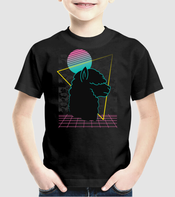 Retro Alpaka model negru pe tricou