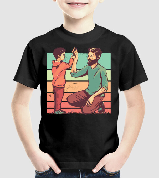 Tată și fiu retro model negru pe tricou
