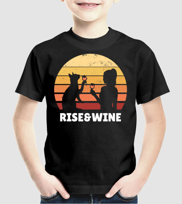 Fată Retro cu pisică și vin model negru pe tricou