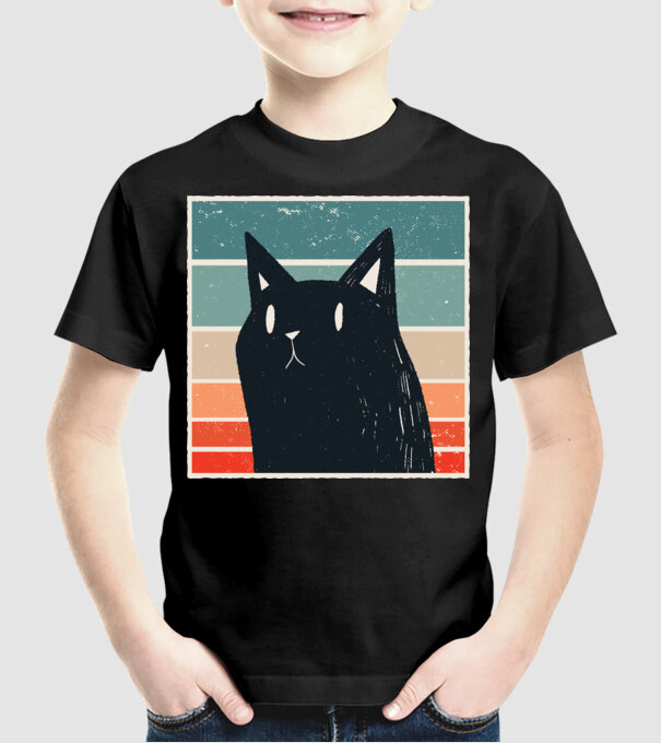 Pisică retro model negru pe tricou
