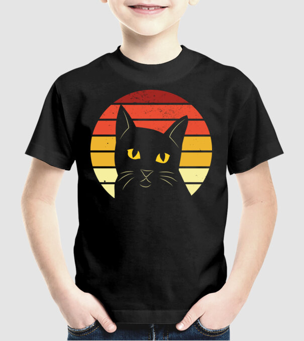 Cap pisică retro model negru pe tricou