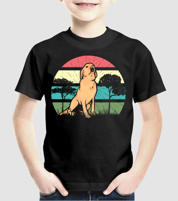 Golden Retriever retro model negru pe tricou