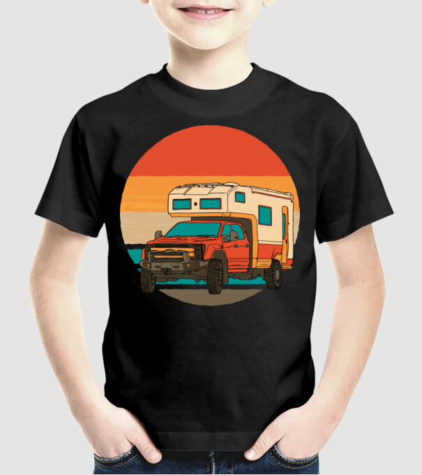 Campervan Retro model negru pe tricou