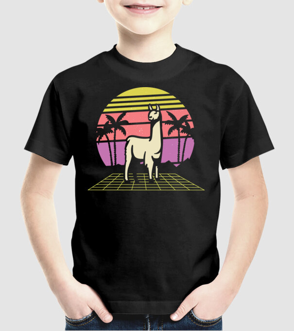 Lama Retro model negru pe tricou