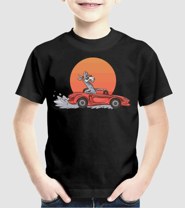 Mașină Retro Llama model negru pe tricou