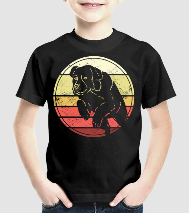 Câine Retro Landseer model negru pe tricou