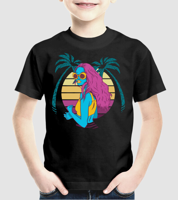 Fată Retro model negru pe tricou