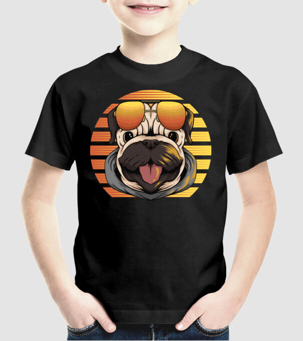Retro mops model negru pe tricou
