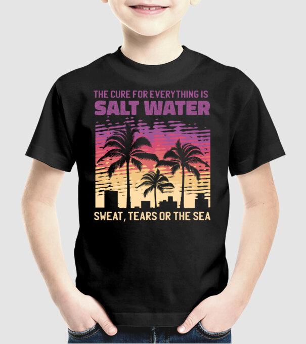 Retro Sunset - Apa sărată este leac pentru orice model negru pe tricou