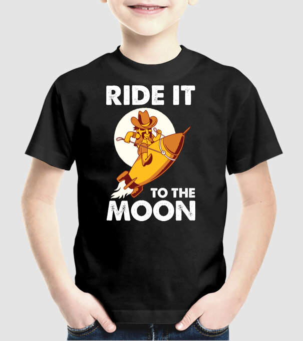 Ride it to the moon Bitcoin model negru pe tricou