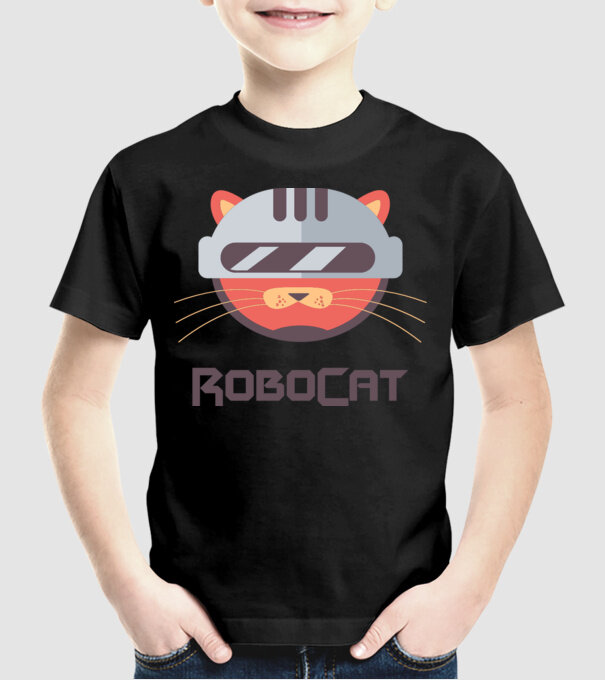 Robocat model negru pe tricou