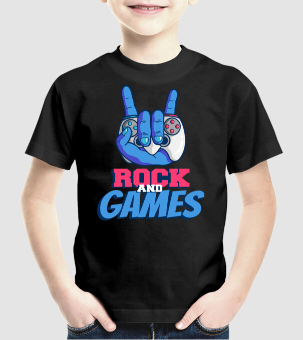 Rock And Games model negru pe tricou