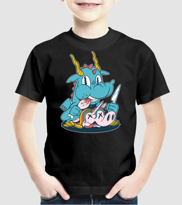 Dragonul a mâncat unicornul model negru pe tricou