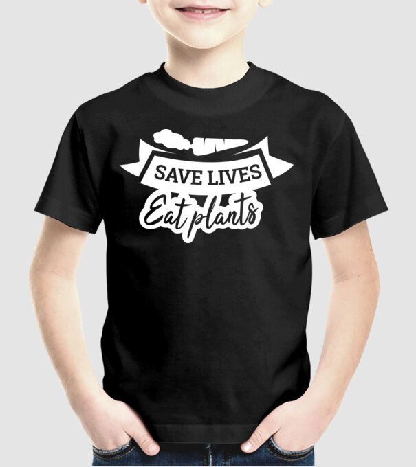 Save lives eat plants model negru pe tricou