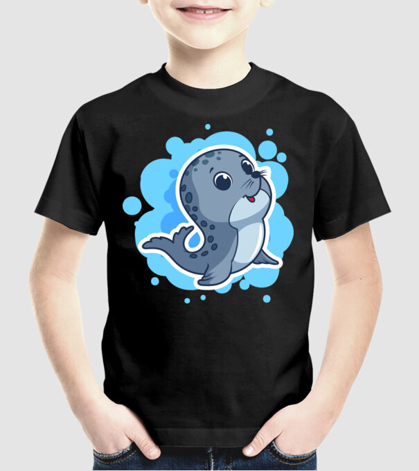 Sea Lion - Focă drăguță model negru pe tricou