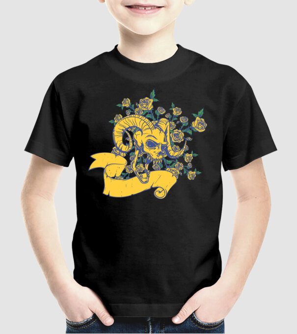 Skull with Roses model negru pe tricou