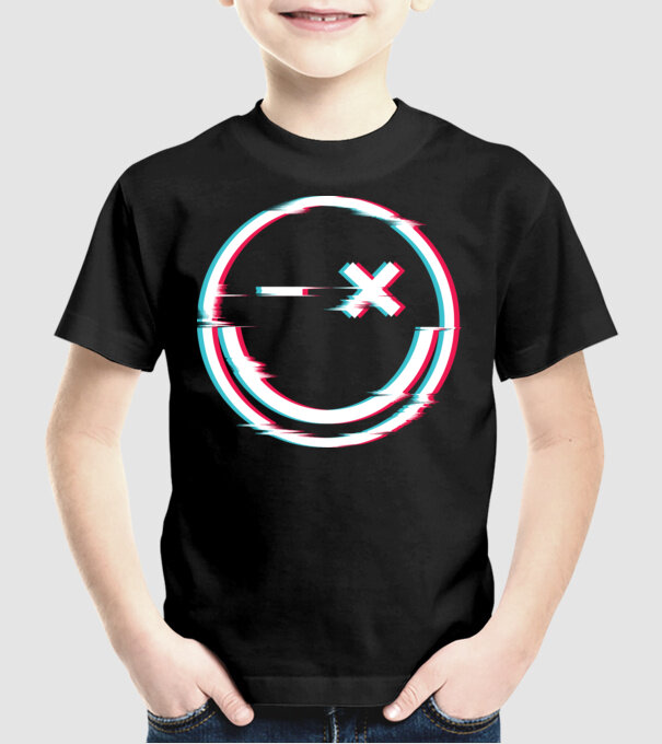 Smile glitch neon tiktok style model negru pe tricou