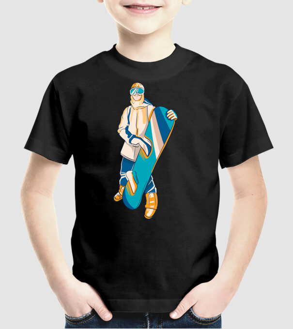 Snowboarder model negru pe tricou