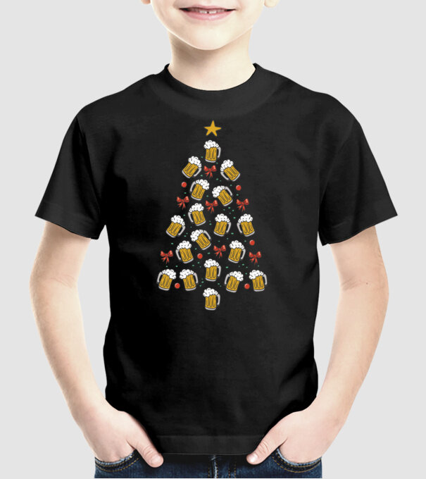 Pom de Crăciun cu Bere model negru pe tricou