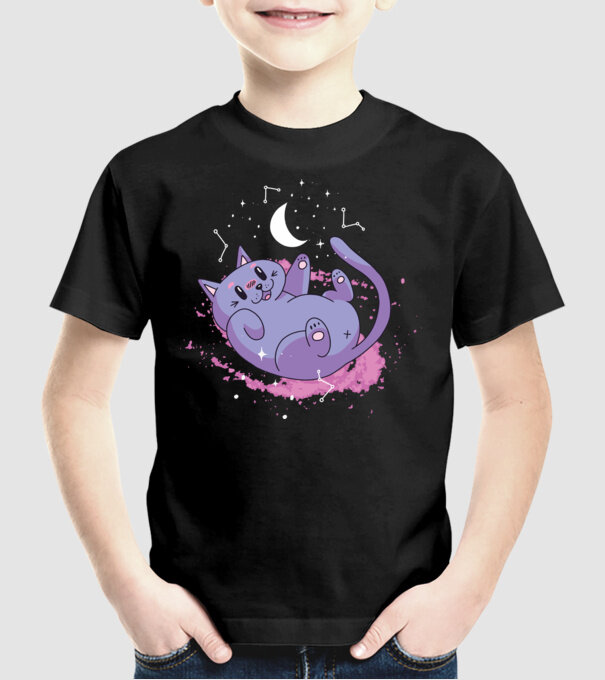 Space Cat - pisică drăguță în spațiu model negru pe tricou