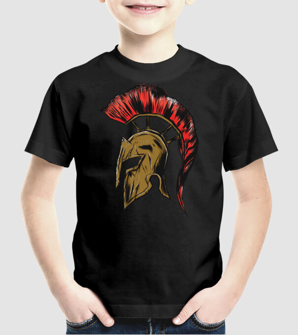 Cască războinic Sparta model negru pe tricou
