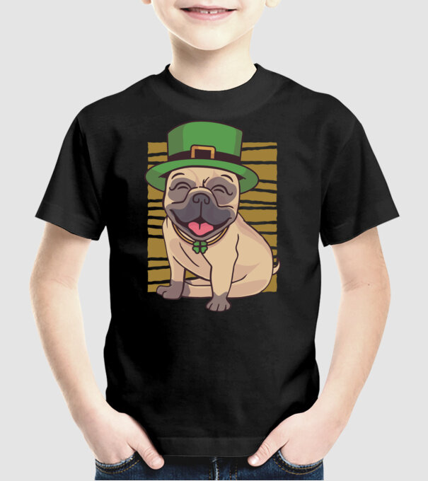 Sfântul Patrick Mops model negru pe tricou