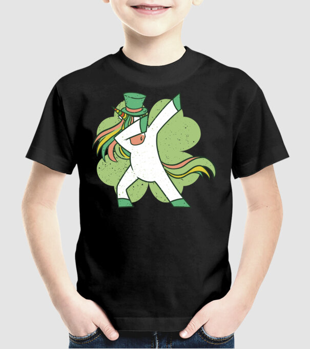 St Patrick Unicorn DAB model negru pe tricou