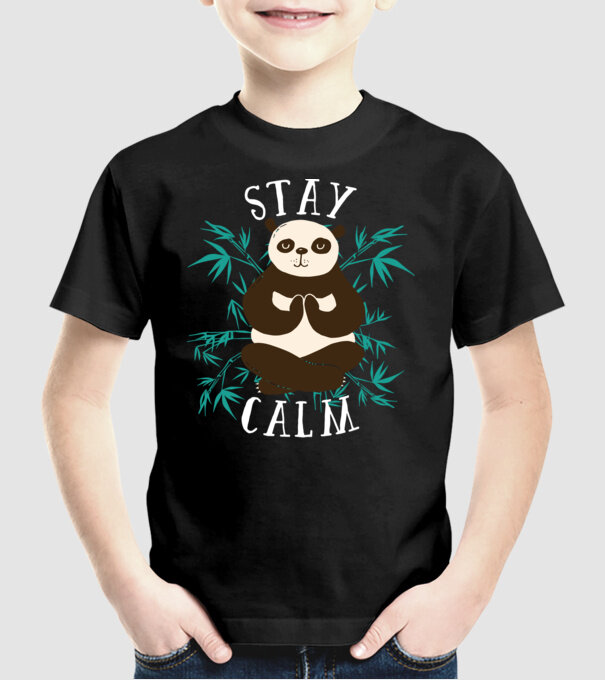 Stay Calm Panda meditație model negru pe tricou
