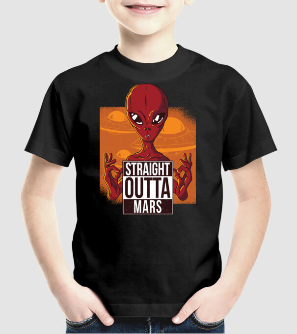 Straight Outta Mars Alien model negru pe tricou