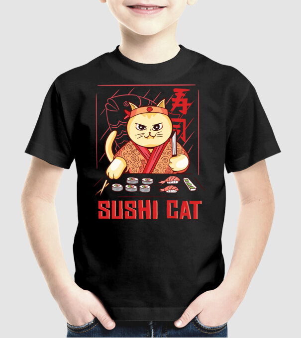 Pisică Sushi model negru pe tricou