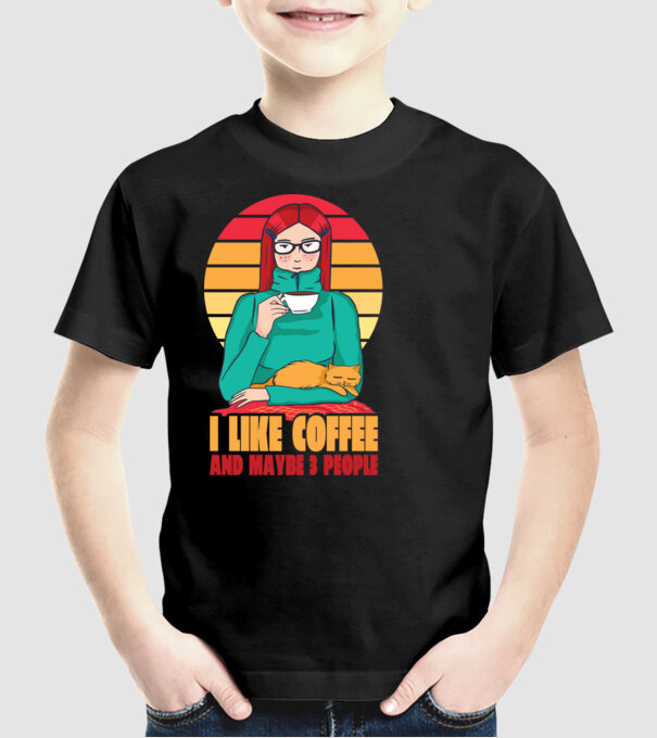 Iubesc Cafeaua și încă până la maxim 3 persoane model negru pe tricou