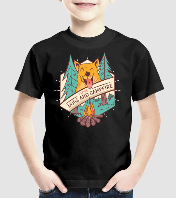Iubesc câinii și campingul model negru pe tricou