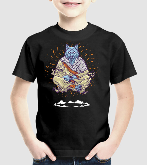 Lup Călugăr model negru pe tricou