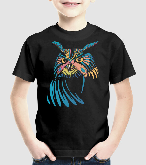 Bufniță colorată model negru pe tricou