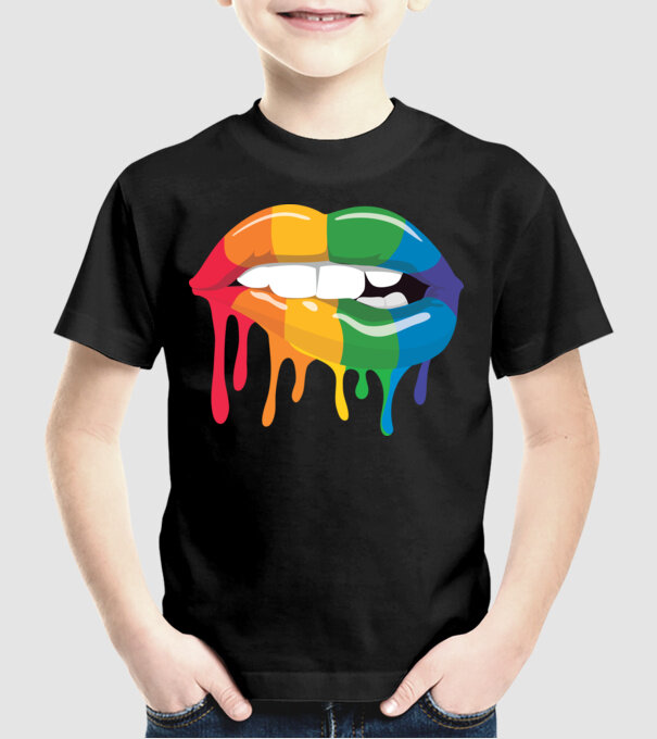 Gură curcubeu model negru pe tricou