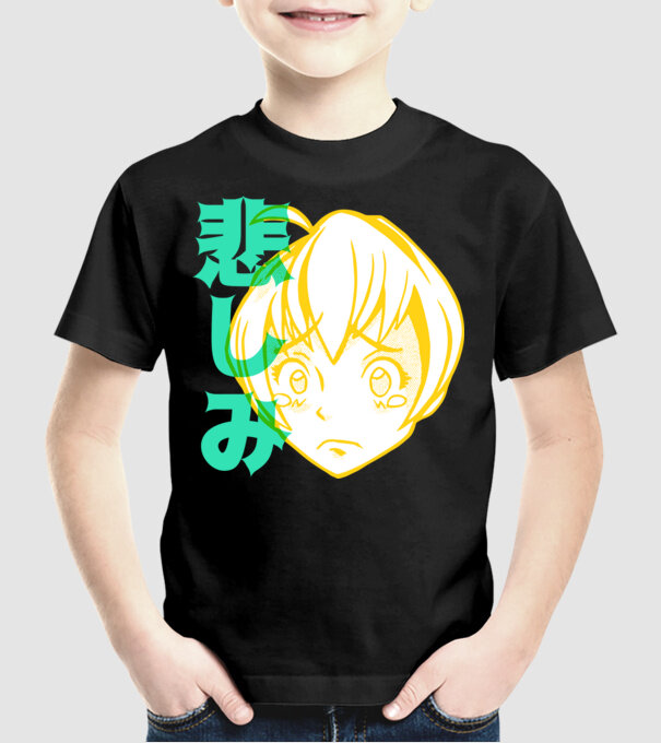 fată tristă Anime model negru pe tricou
