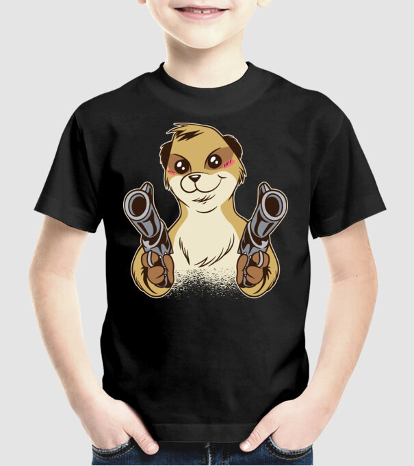 Suricată cu armă model negru pe tricou