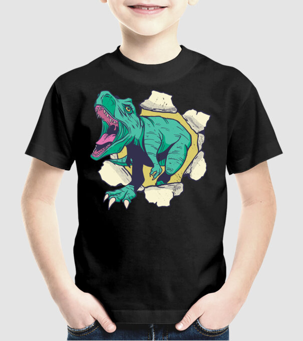 T-rex 3D model negru pe tricou