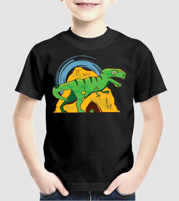 Dinozaur T-rex model negru pe tricou