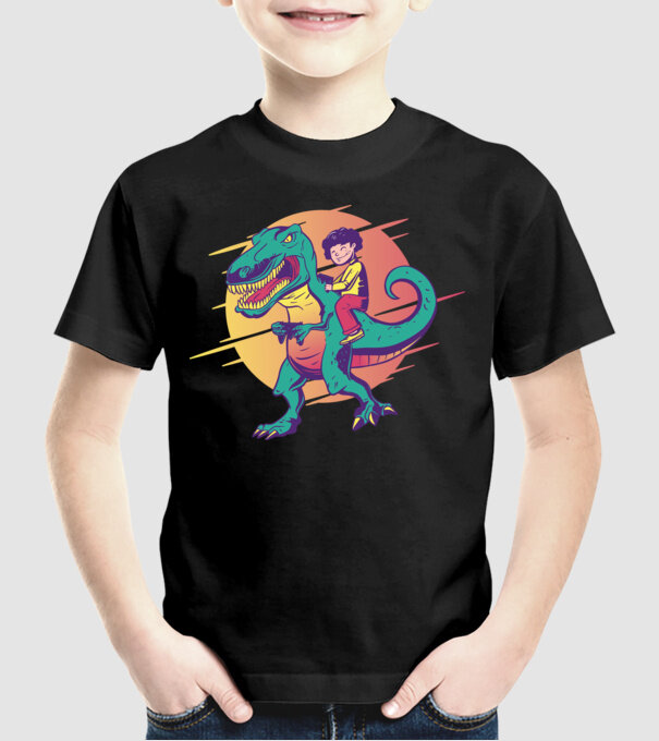 T-rex Gamer dinozaur model negru pe tricou