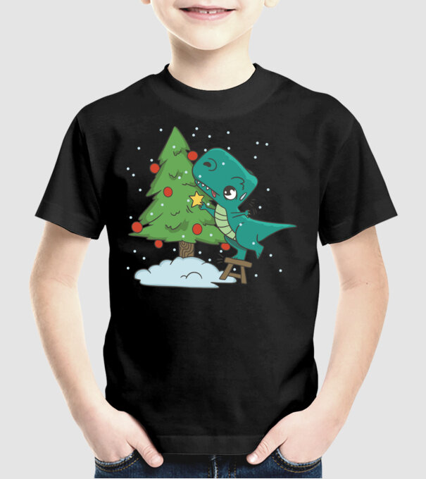 T-rex decorare pom de Crăciun model negru pe tricou
