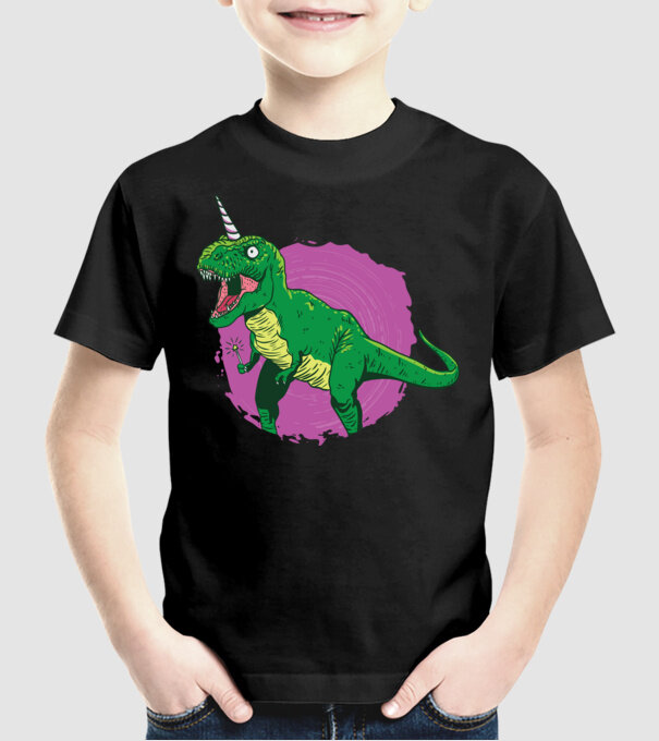 T-rex unicorn model negru pe tricou