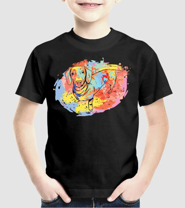 Teckel colorat model negru pe tricou