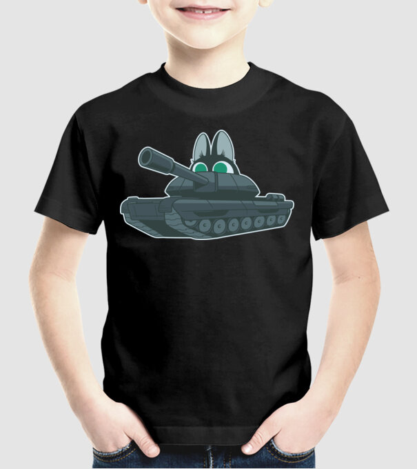 Pisică cu tanc model negru pe tricou
