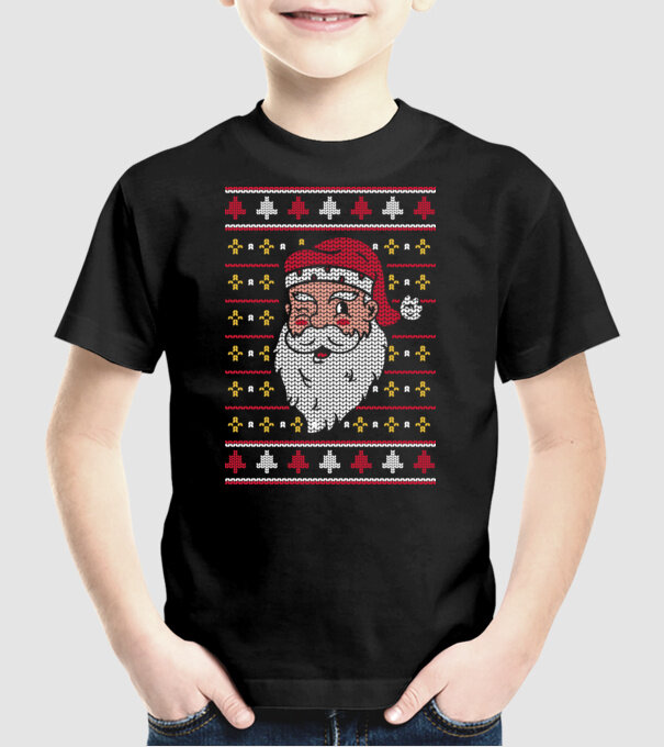 Moș Crăciun pulover urât model negru pe tricou
